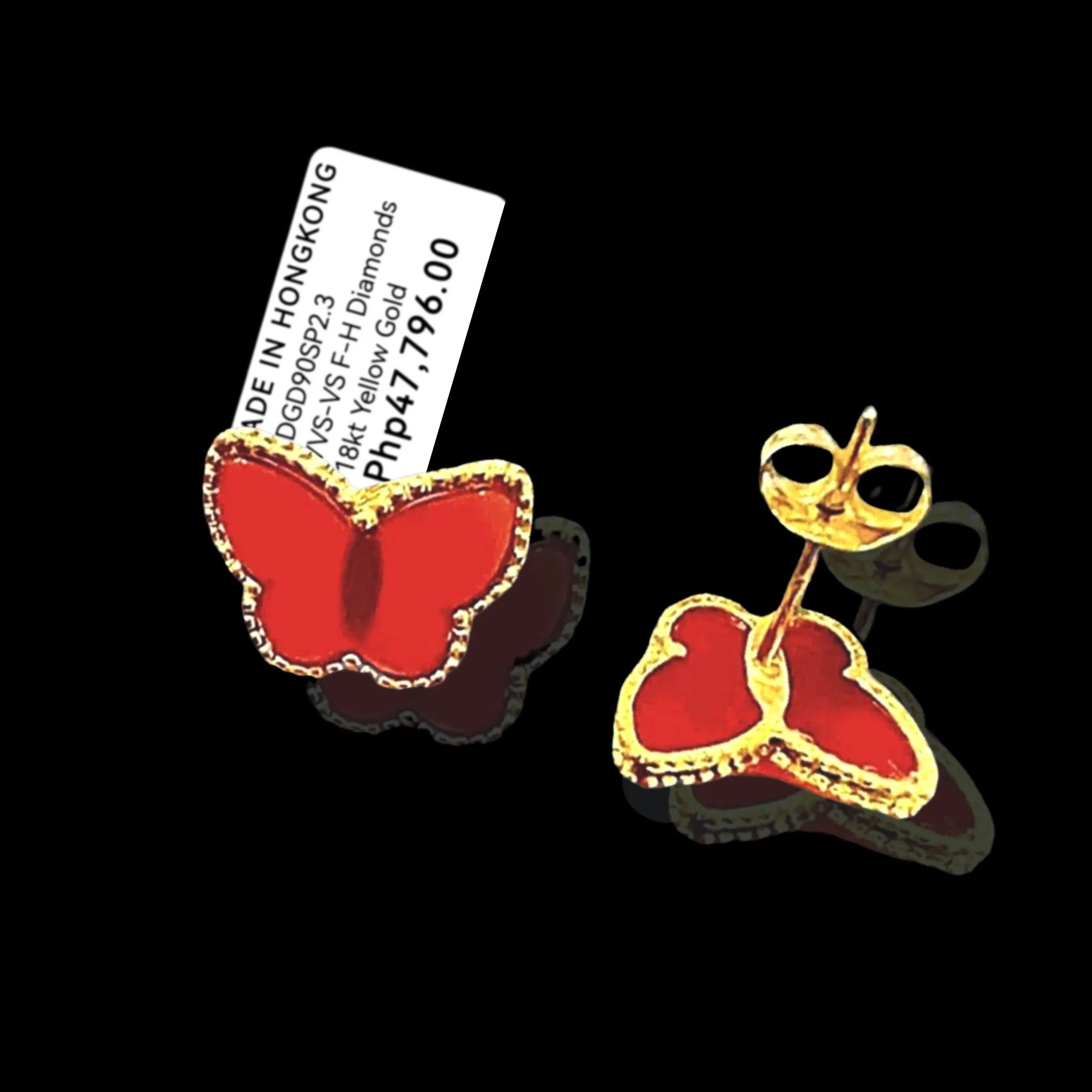 #GOLD2024| 18K Golden Carnelian Butterfly Stud Earrings