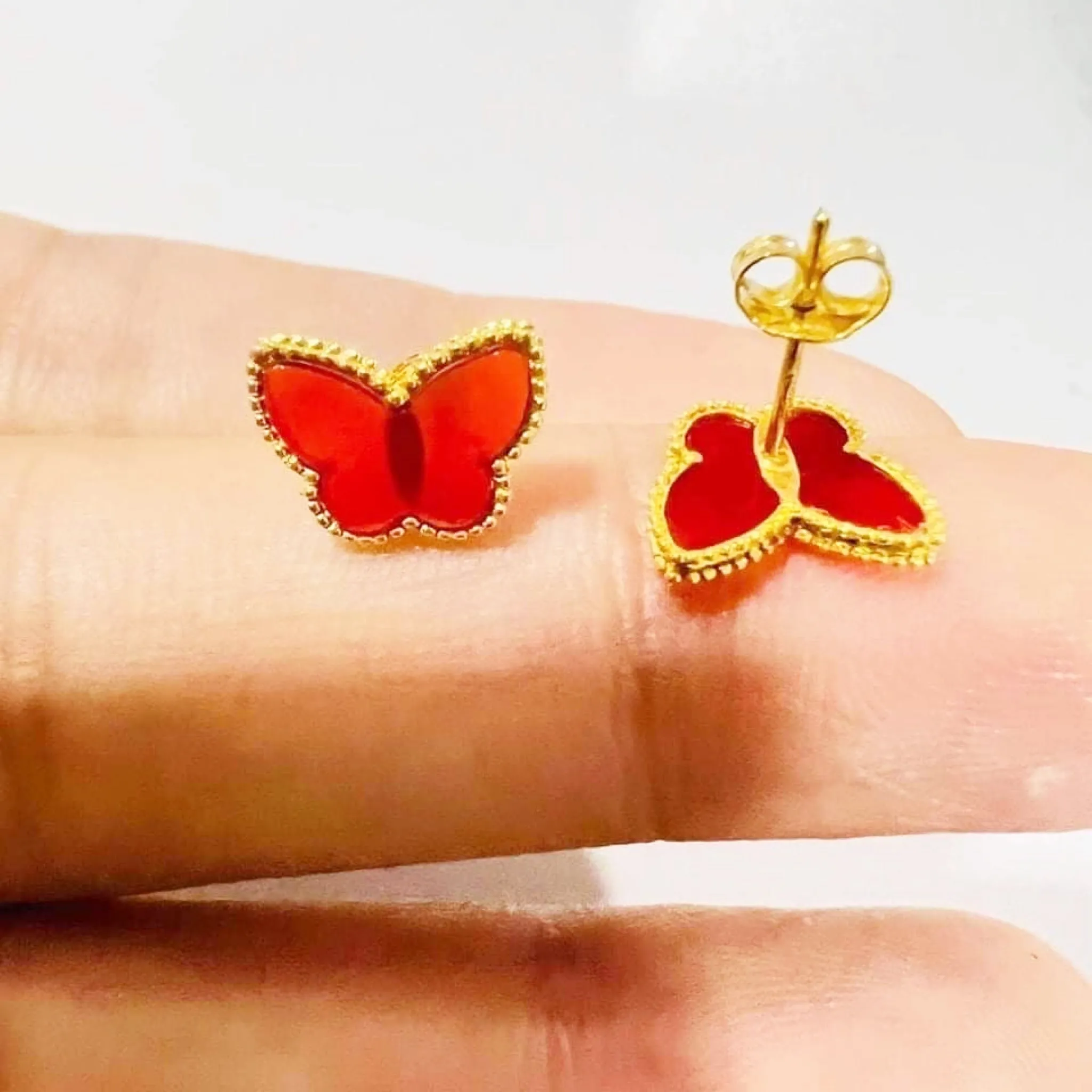 #GOLD2024| 18K Golden Carnelian Butterfly Stud Earrings