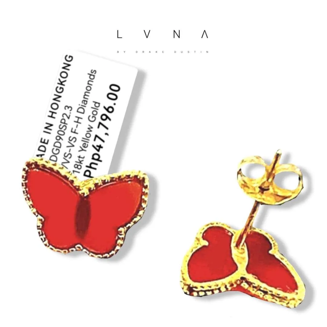 #GOLD2024| 18K Golden Carnelian Butterfly Stud Earrings