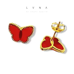 #GOLD2024| 18K Golden Carnelian Butterfly Stud Earrings