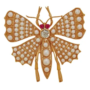 Gorgeous Gold & Imitated Pearl Large Butterfly Brooch Pin Statement Insect Jewelry