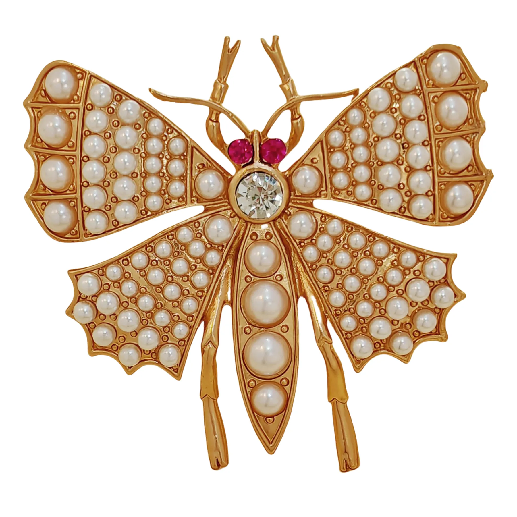 Gorgeous Gold & Imitated Pearl Large Butterfly Brooch Pin Statement Insect Jewelry