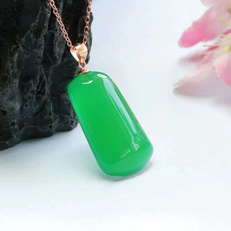 Green Chalcedony Sterling Silver Pendant Necklace