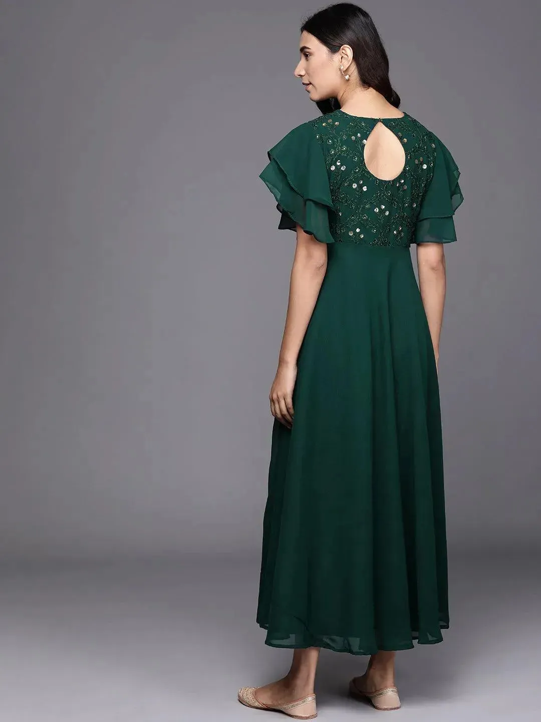 Green Embroidered Georgette Dress
