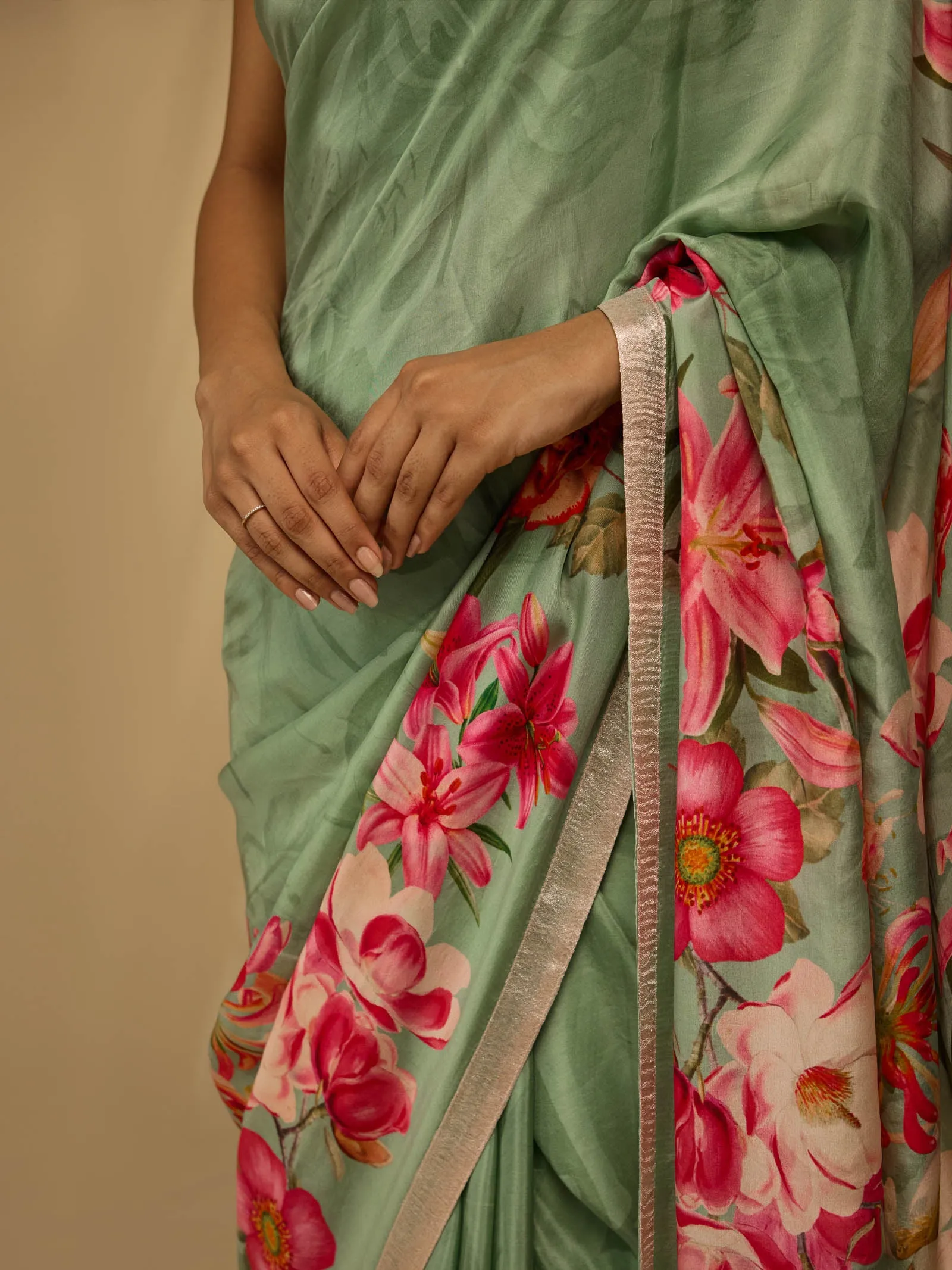 Green lilies silk saree