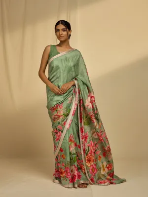 Green lilies silk saree