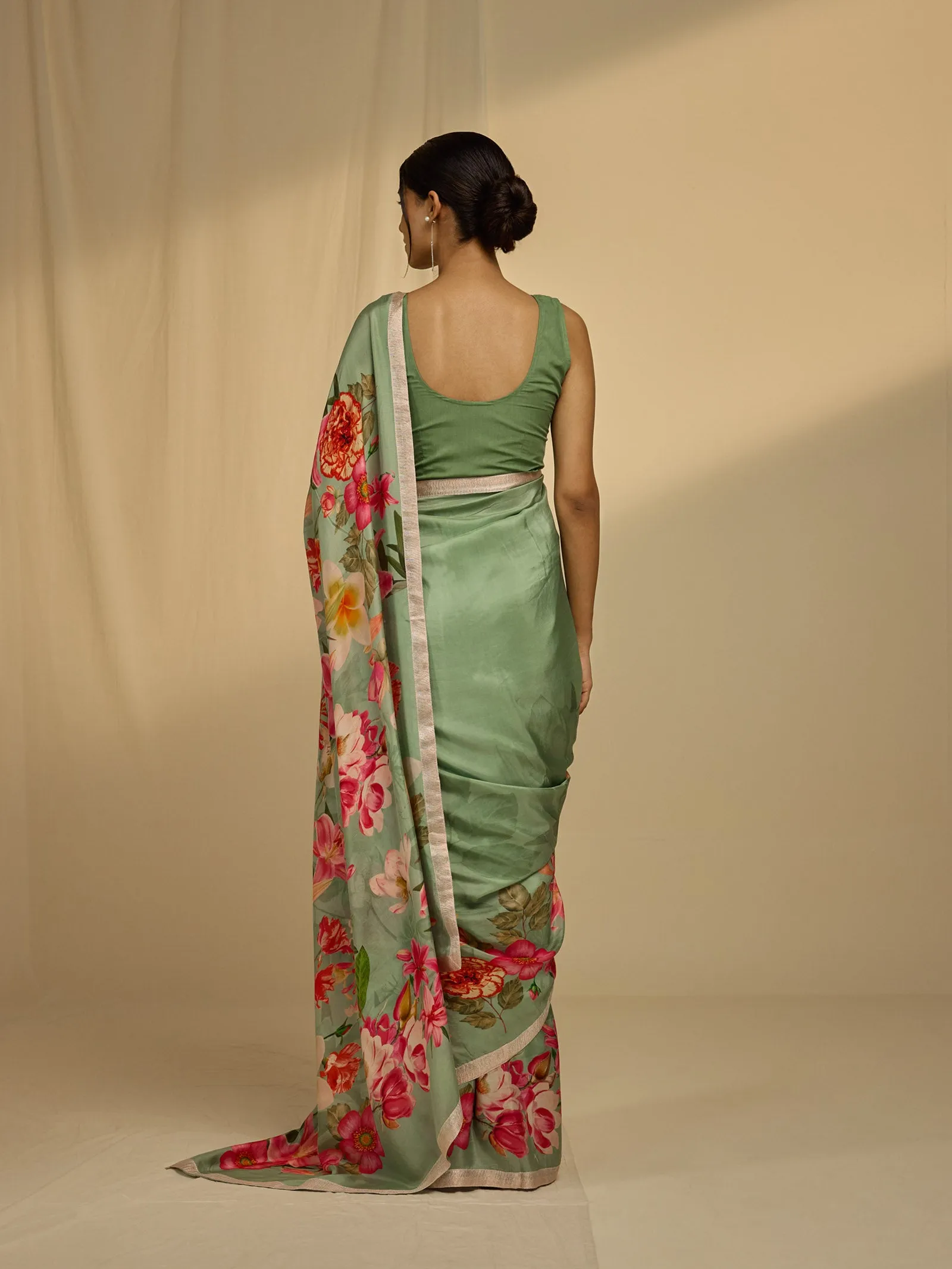 Green lilies silk saree