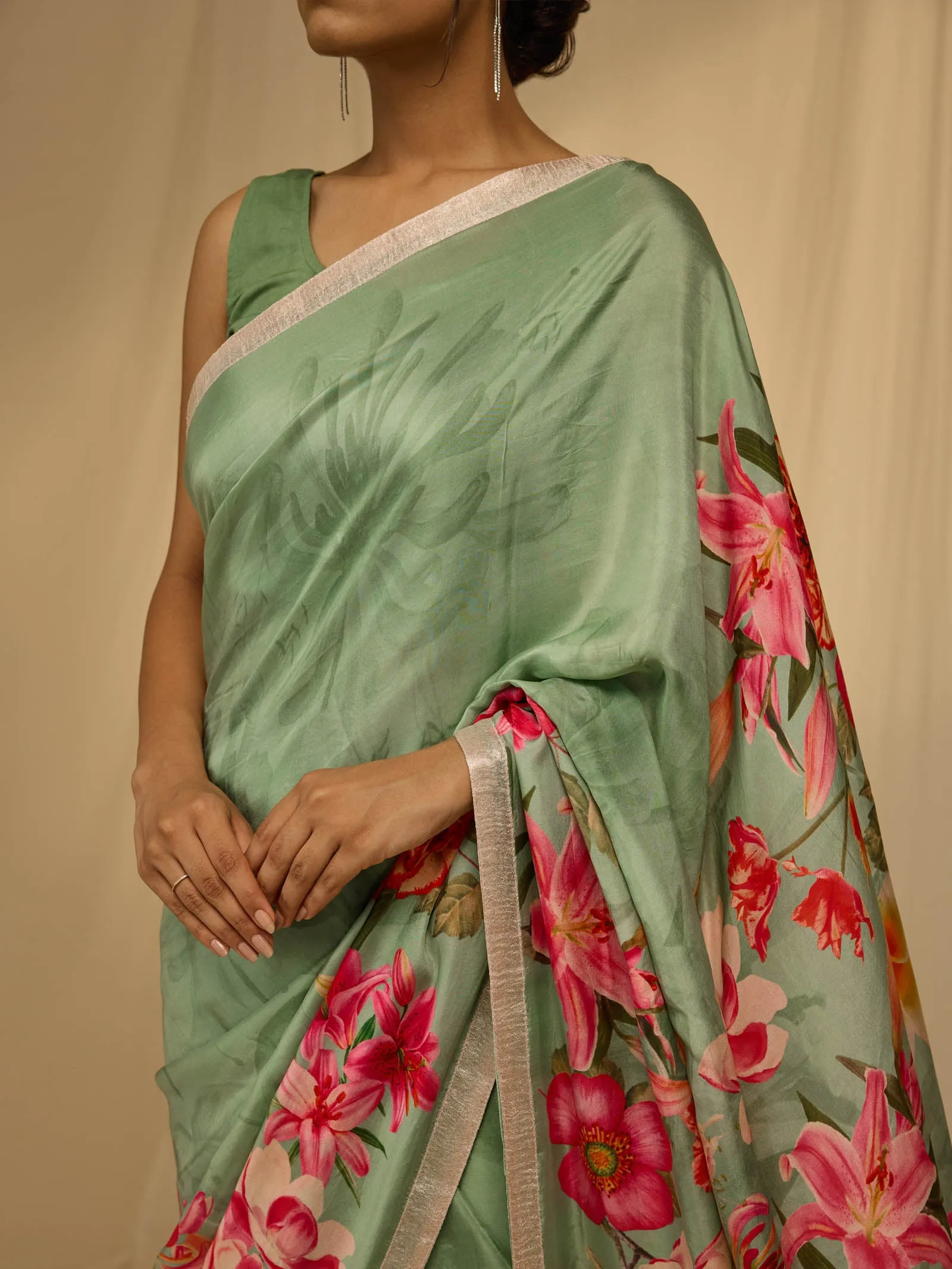 Green lilies silk saree