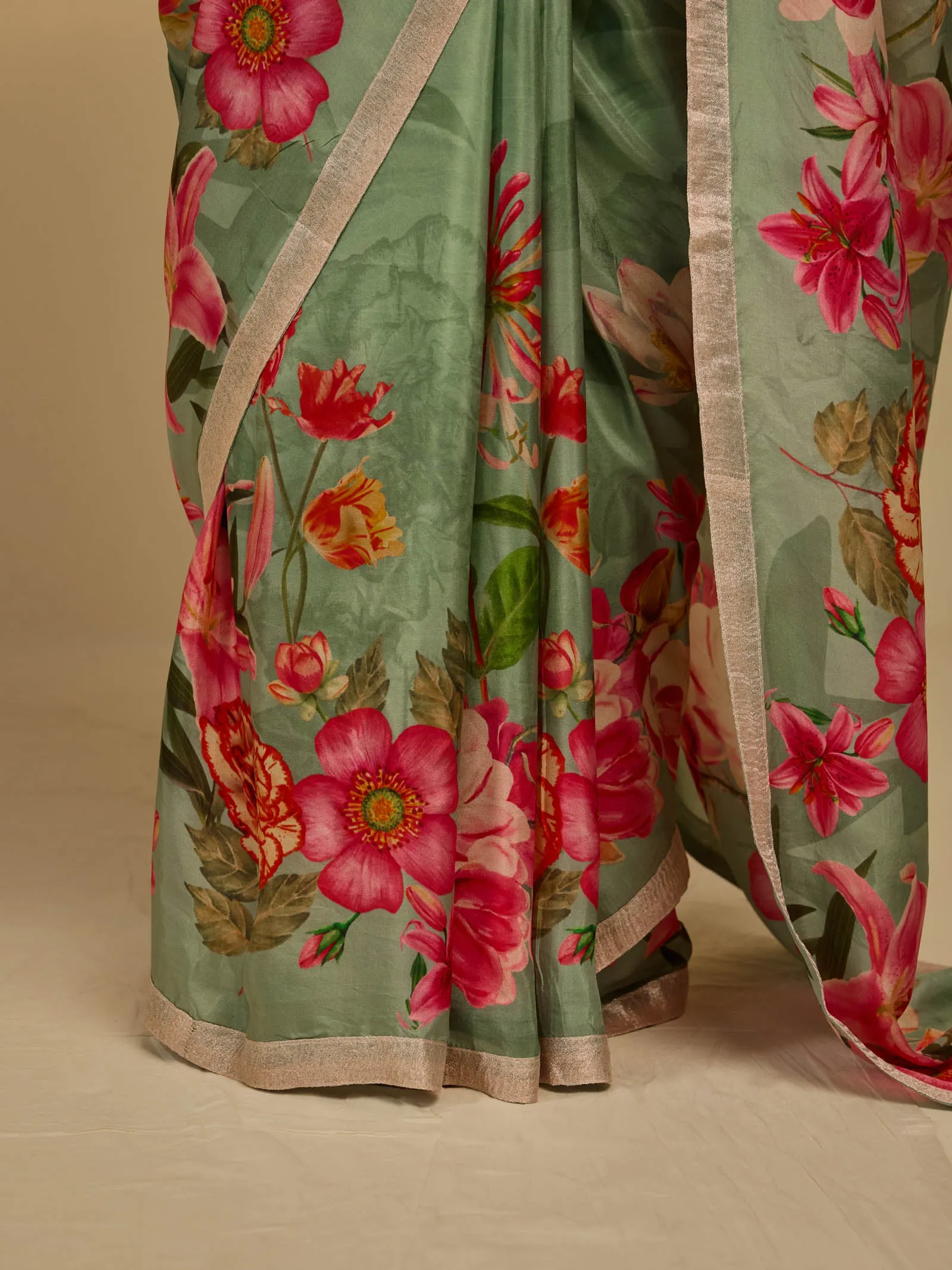 Green lilies silk saree