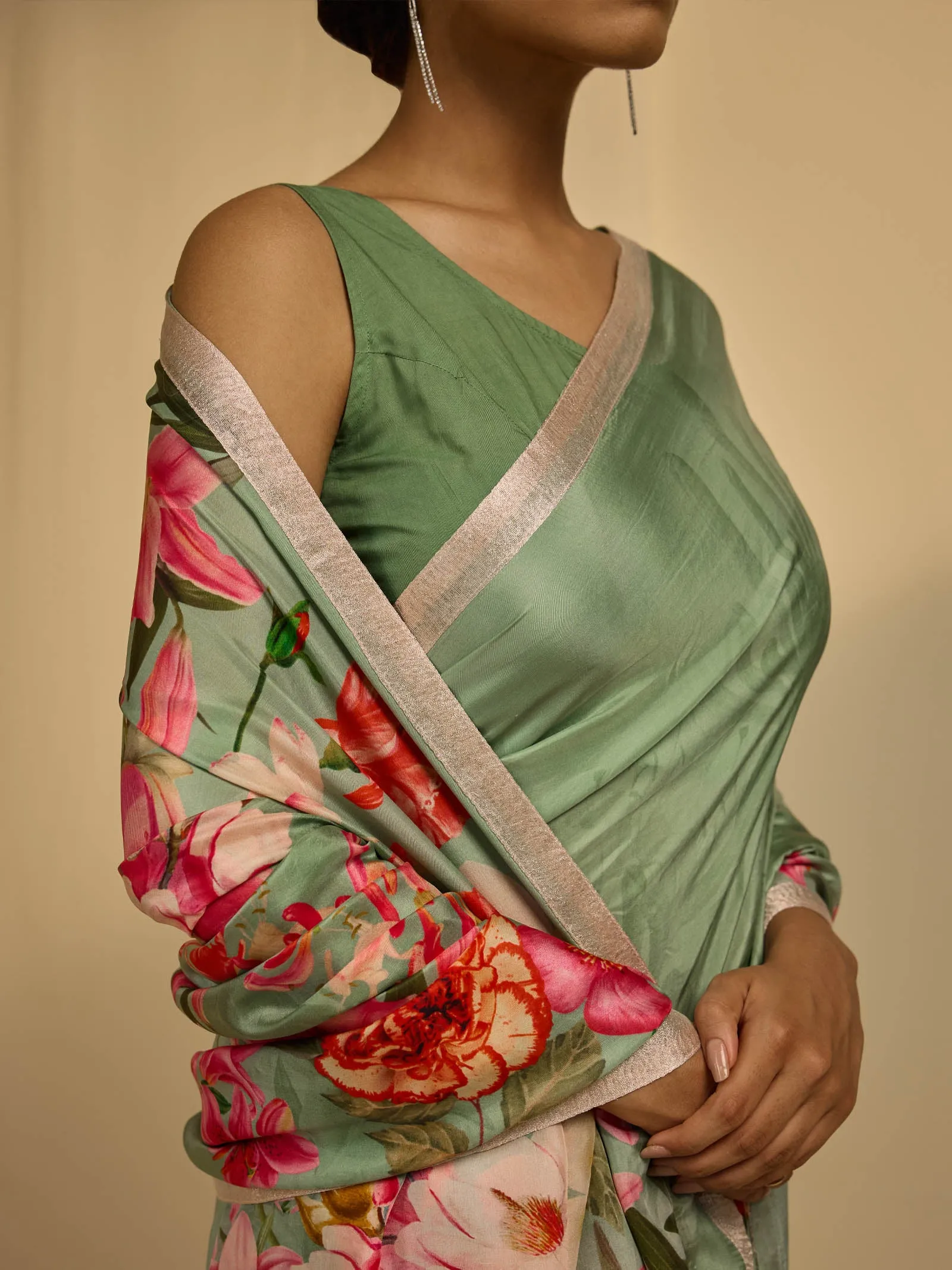 Green lilies silk saree