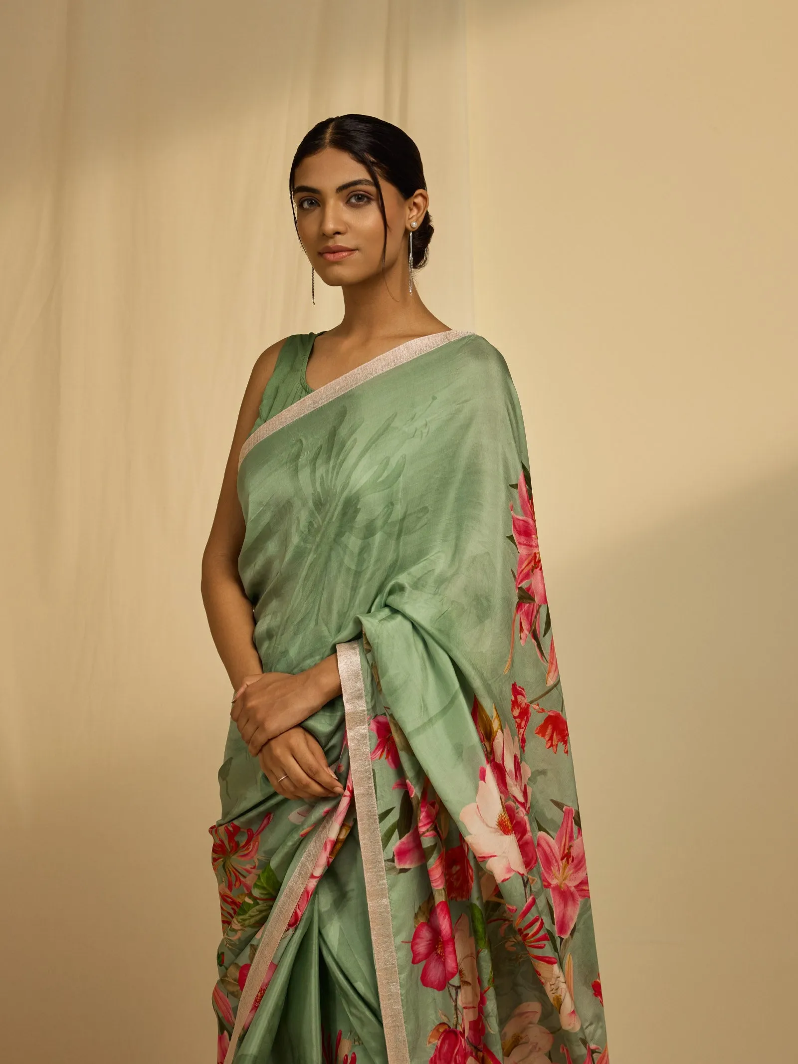 Green lilies silk saree