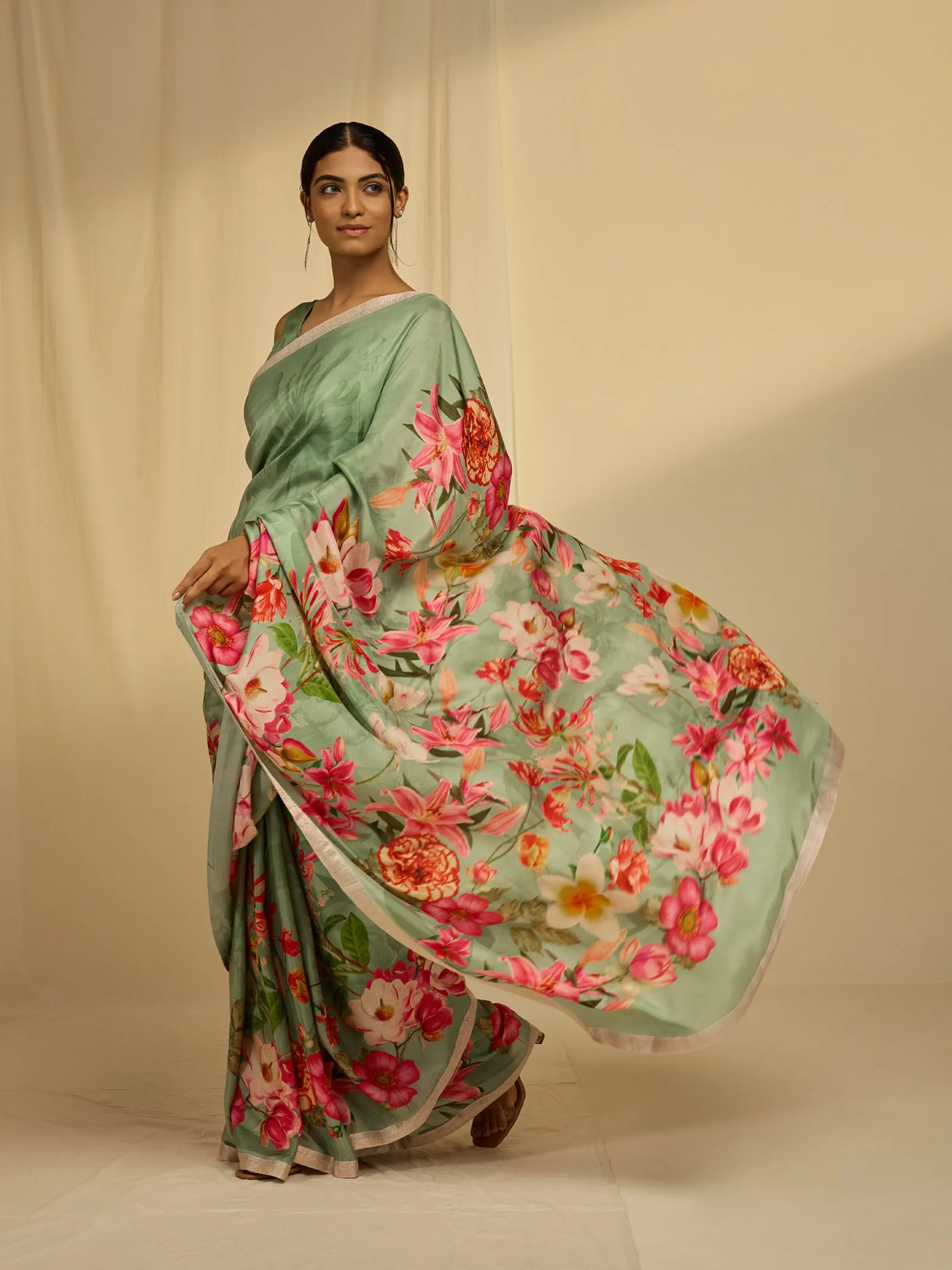 Green lilies silk saree