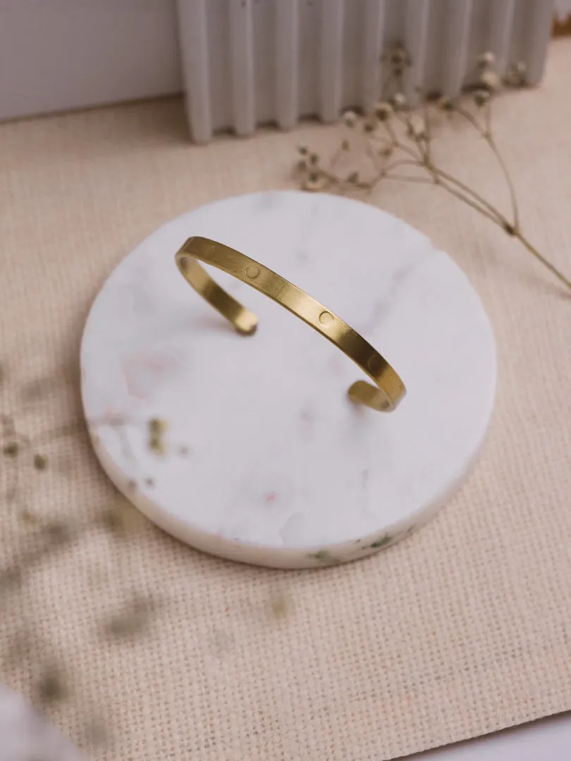 Hand Stamped - Stack of 5 Adjustable Brass Bracelets (Anti Tarnish)