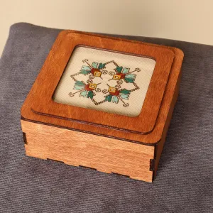 Handmade Wood Jewelry Box Topped by Cotton Embroidered Motif - Charming Lotus | NOVICA