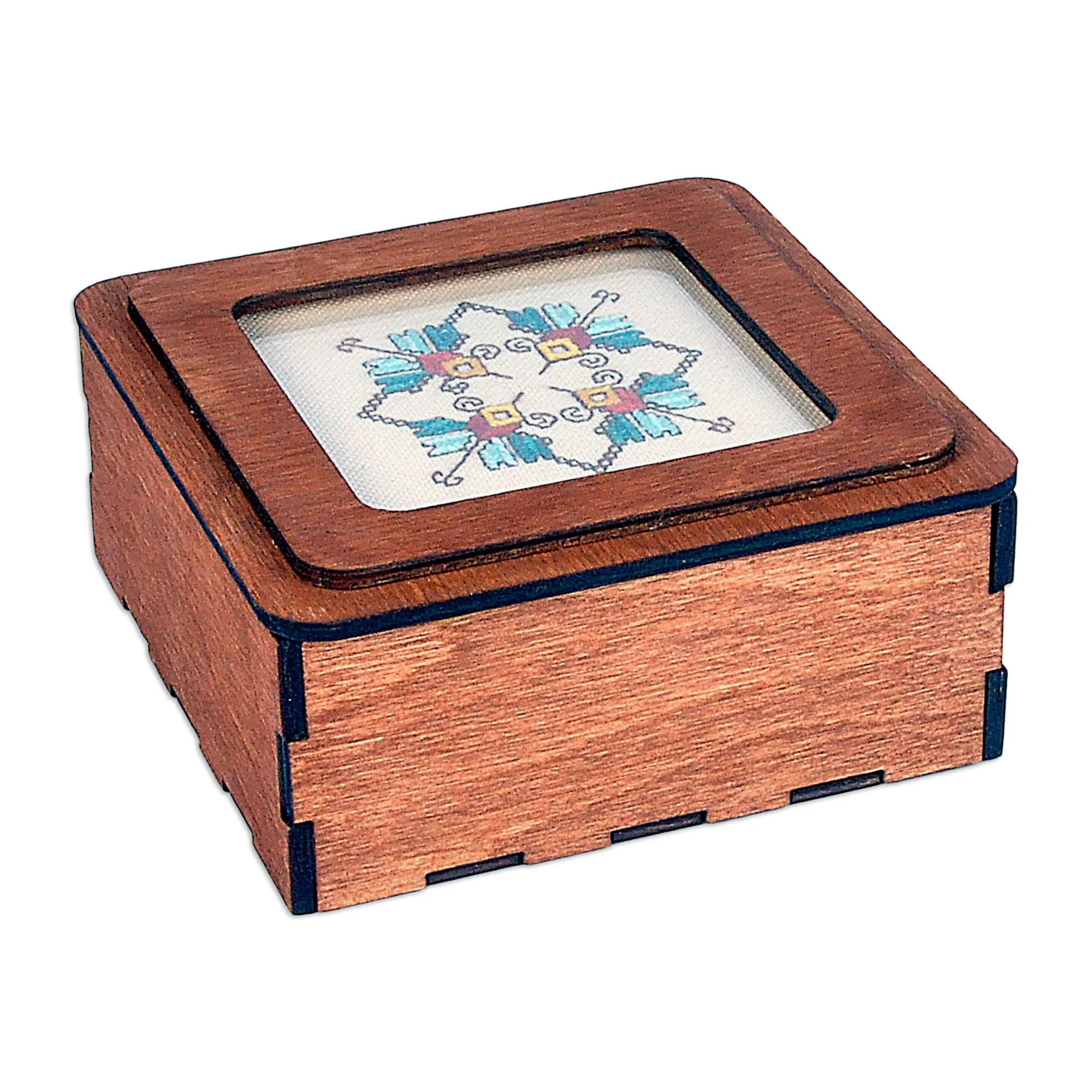 Handmade Wood Jewelry Box Topped by Cotton Embroidered Motif - Charming Lotus | NOVICA