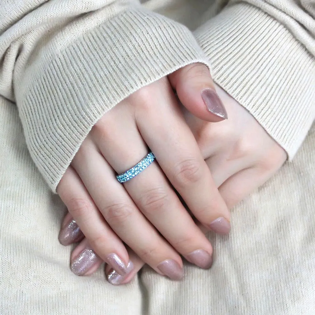 High polished (no plating) Stainless Steel Ring with Top Grade Crystal in Sea Blue for Women Style TK3535