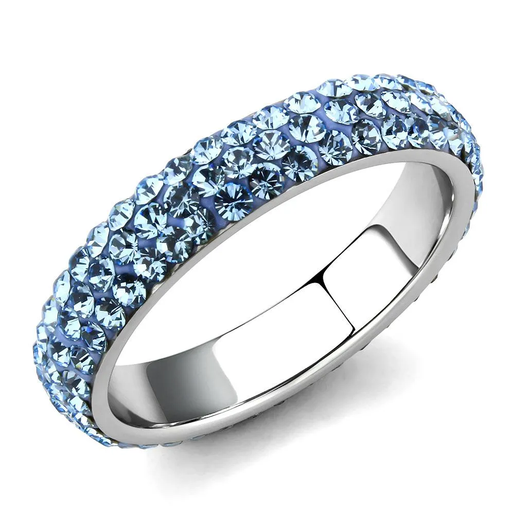 High polished (no plating) Stainless Steel Ring with Top Grade Crystal in Sea Blue for Women Style TK3535