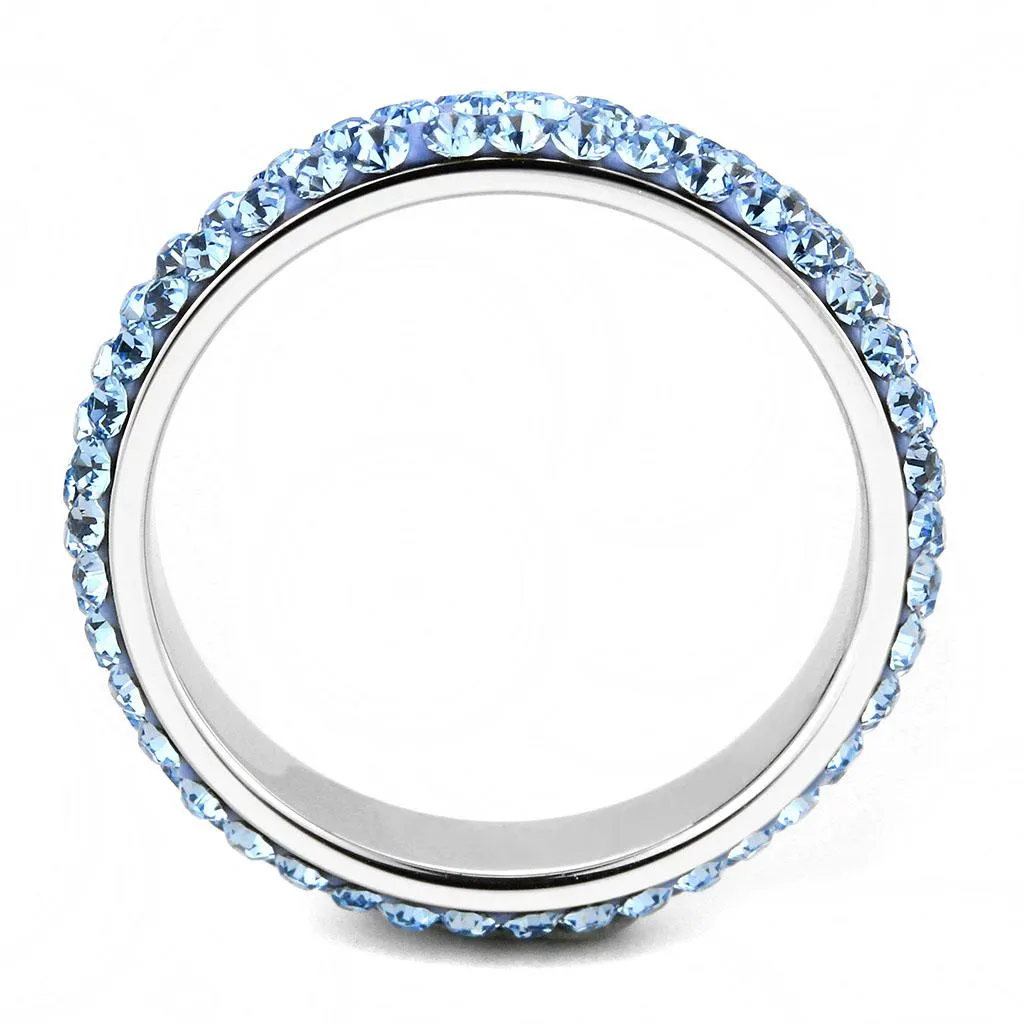 High polished (no plating) Stainless Steel Ring with Top Grade Crystal in Sea Blue for Women Style TK3535