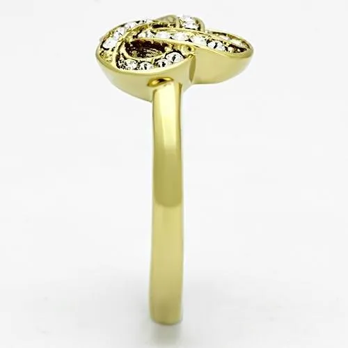IP Gold(Ion Plating) Stainless Steel Ring with Top Grade Crystal in Clear for Women Style TK1111