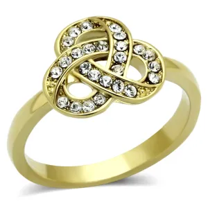 IP Gold(Ion Plating) Stainless Steel Ring with Top Grade Crystal in Clear for Women Style TK1111