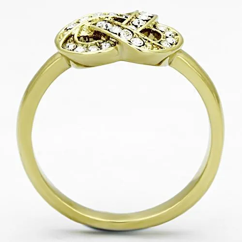 IP Gold(Ion Plating) Stainless Steel Ring with Top Grade Crystal in Clear for Women Style TK1111