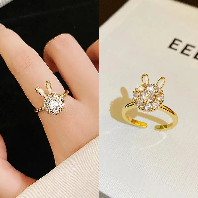 Irregular Hollow Opening Rings For Women Stainless Steel Gold Color Copper Geometric Ring Fashion Simple Party Christmas Jewelry
