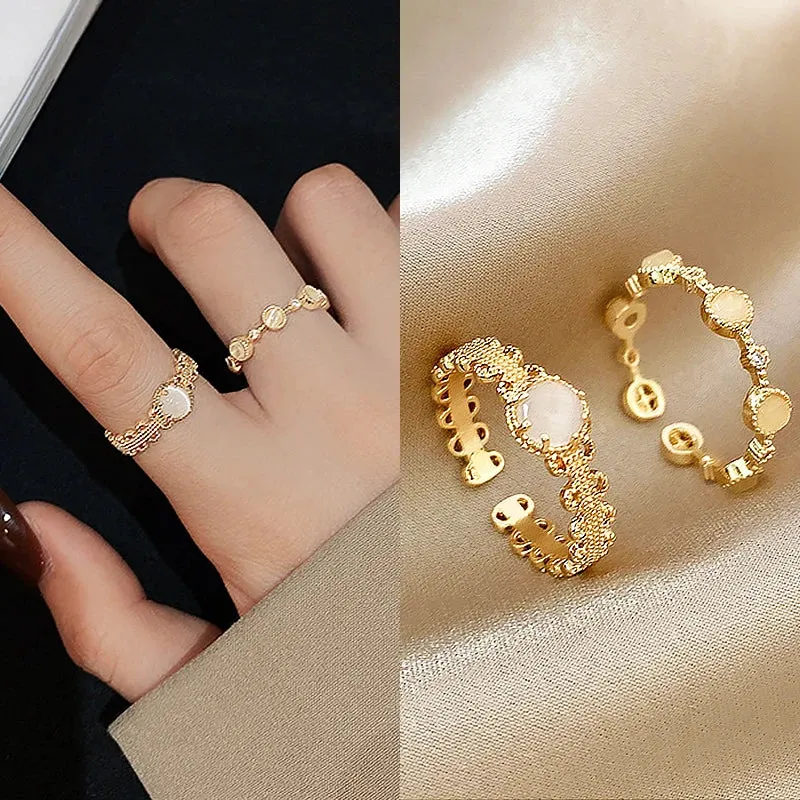 Irregular Hollow Opening Rings For Women Stainless Steel Gold Color Copper Geometric Ring Fashion Simple Party Christmas Jewelry