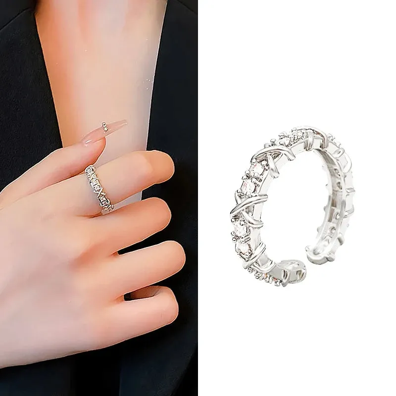 Irregular Hollow Opening Rings For Women Stainless Steel Gold Color Copper Geometric Ring Fashion Simple Party Christmas Jewelry