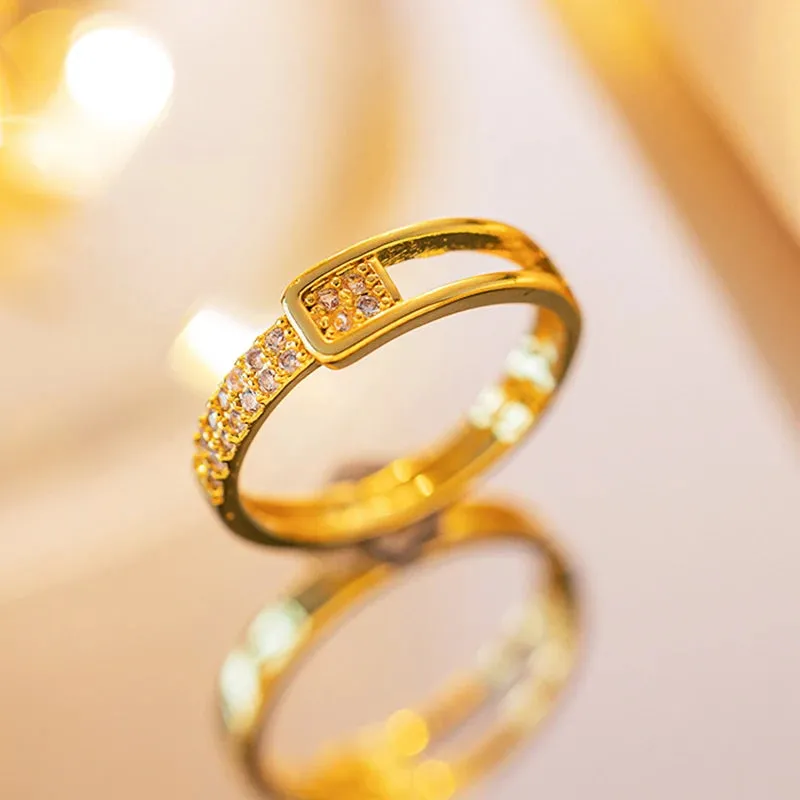 Irregular Hollow Opening Rings For Women Stainless Steel Gold Color Copper Geometric Ring Fashion Simple Party Christmas Jewelry