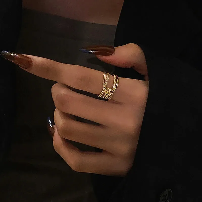 Irregular Hollow Opening Rings For Women Stainless Steel Gold Color Copper Geometric Ring Fashion Simple Party Christmas Jewelry