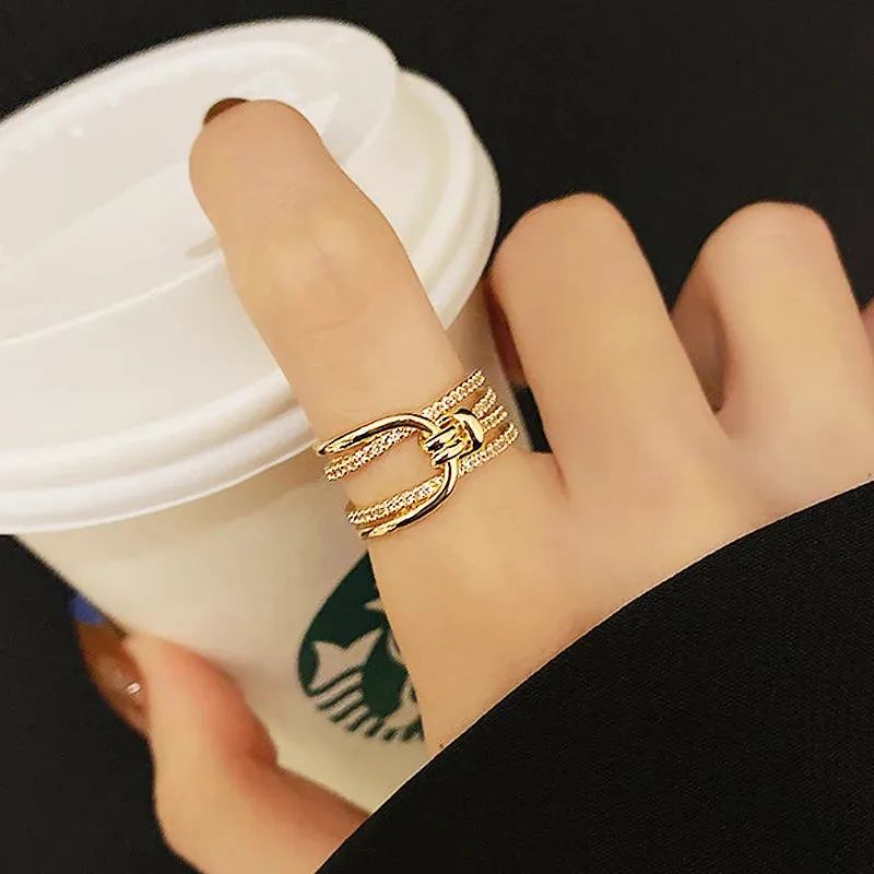 Irregular Hollow Opening Rings For Women Stainless Steel Gold Color Copper Geometric Ring Fashion Simple Party Christmas Jewelry