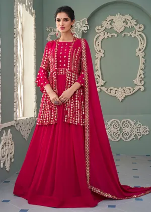 Jacket Style Hot Pink Embroidered Wedding Anarkali