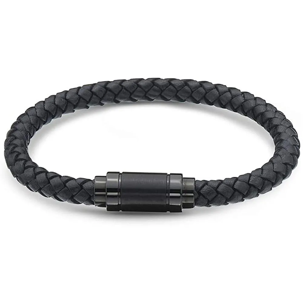 Jarrix Steel Men's Bracelet Leather Stainless Steel Magnetic Closure