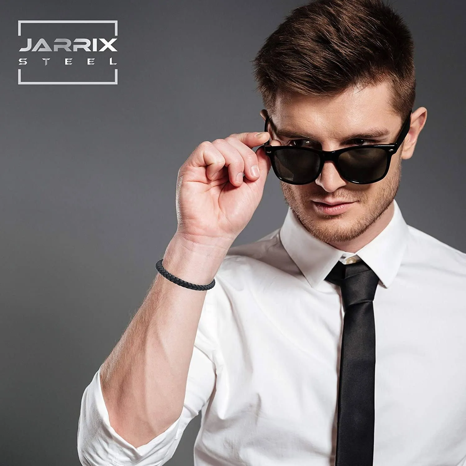 Jarrix Steel Men's Bracelet Leather Stainless Steel Magnetic Closure