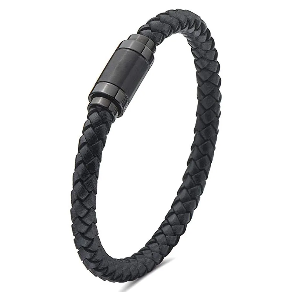 Jarrix Steel Men's Bracelet Leather Stainless Steel Magnetic Closure