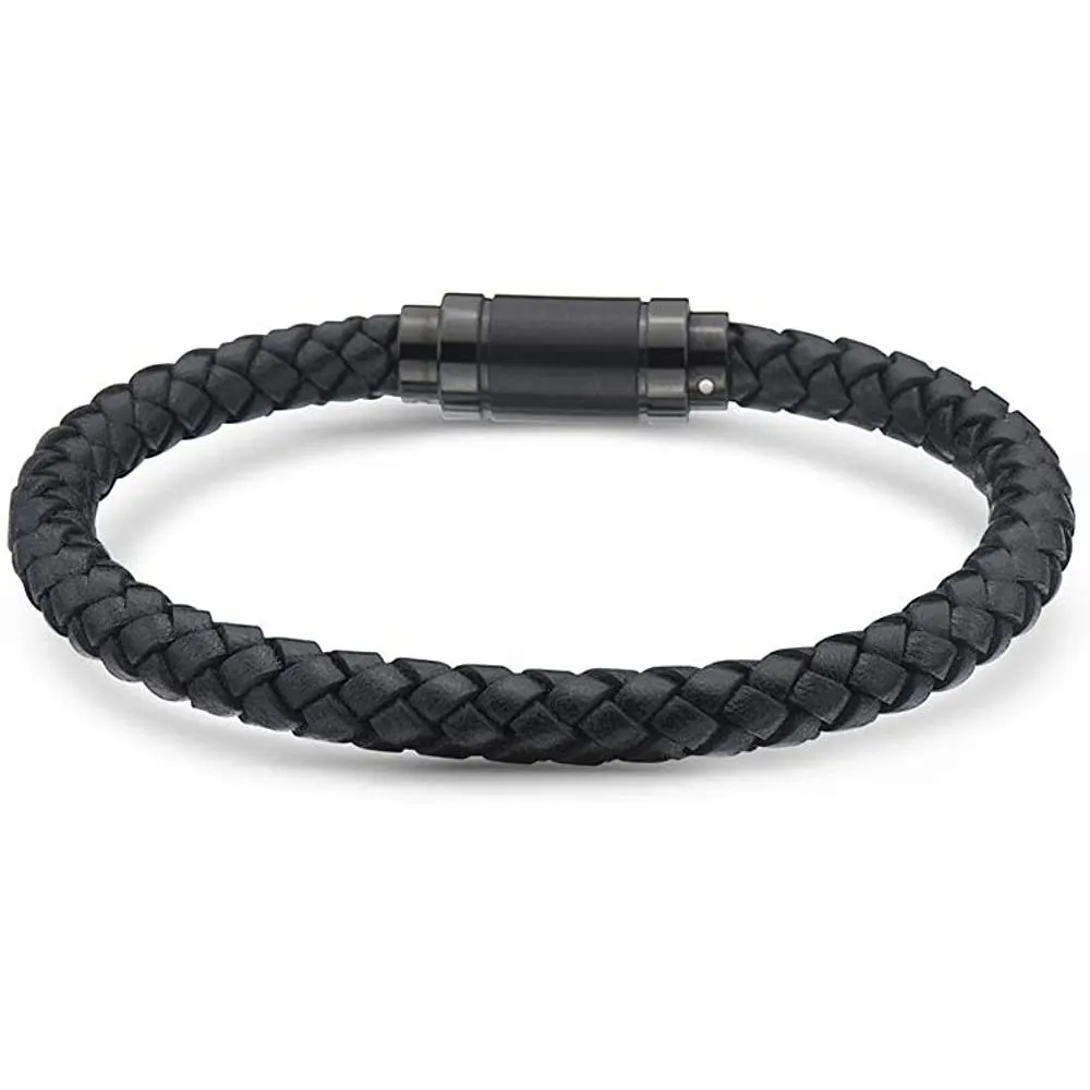 Jarrix Steel Men's Bracelet Leather Stainless Steel Magnetic Closure