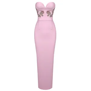 Jelian Floral Embroidery Strapless Maxi Dress