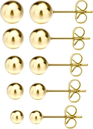 JewelrieShop Ball Earrings 316L Surgical Steel Earrings Round Ball Stud Earrings Set for Women