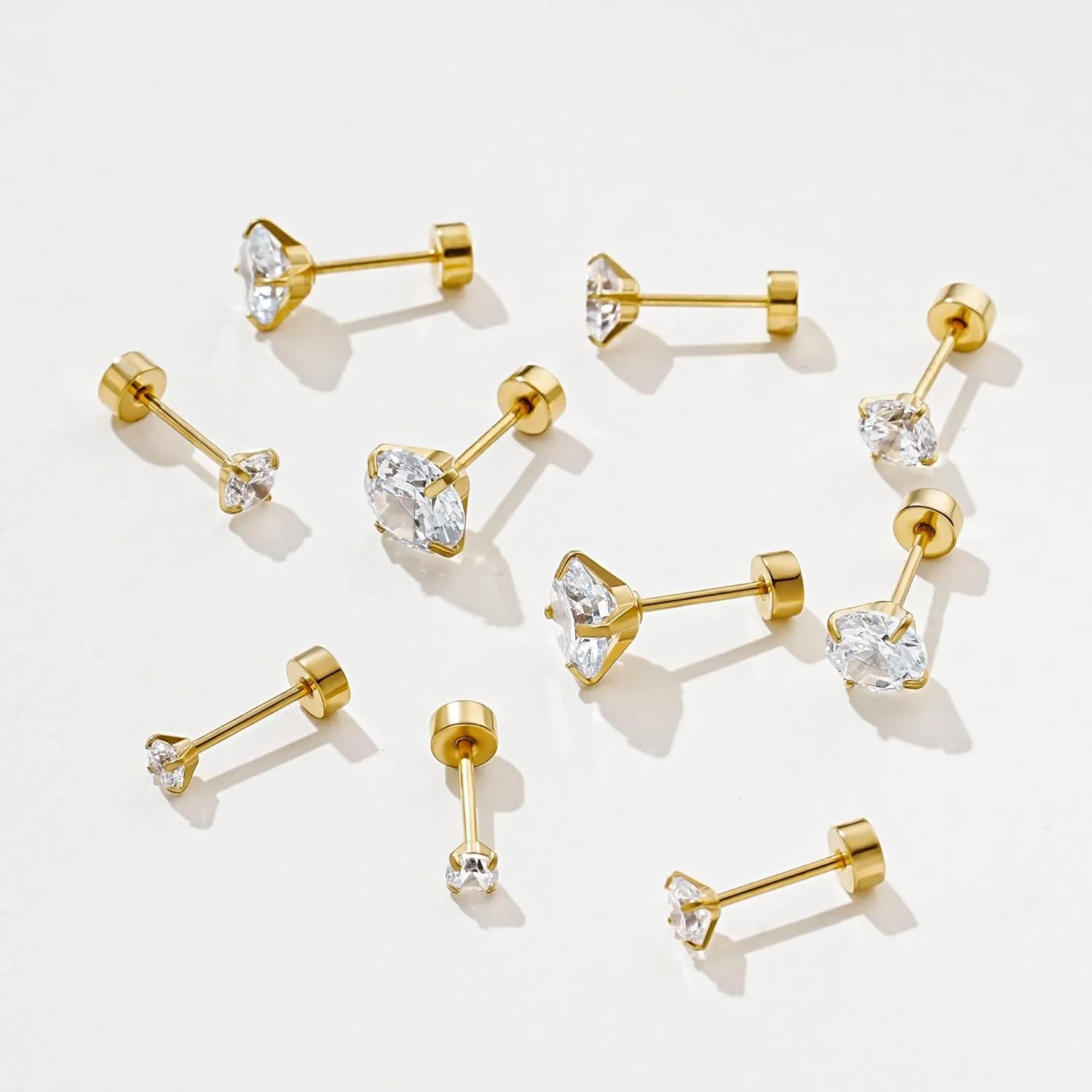 Kainier 5 Pairs CZ Stud Earrings Set 316L Stainless Steel Earrings Cubic Zirconia Ear Stud for Women Simulated Diamond Hypoallergenic 3-7mm