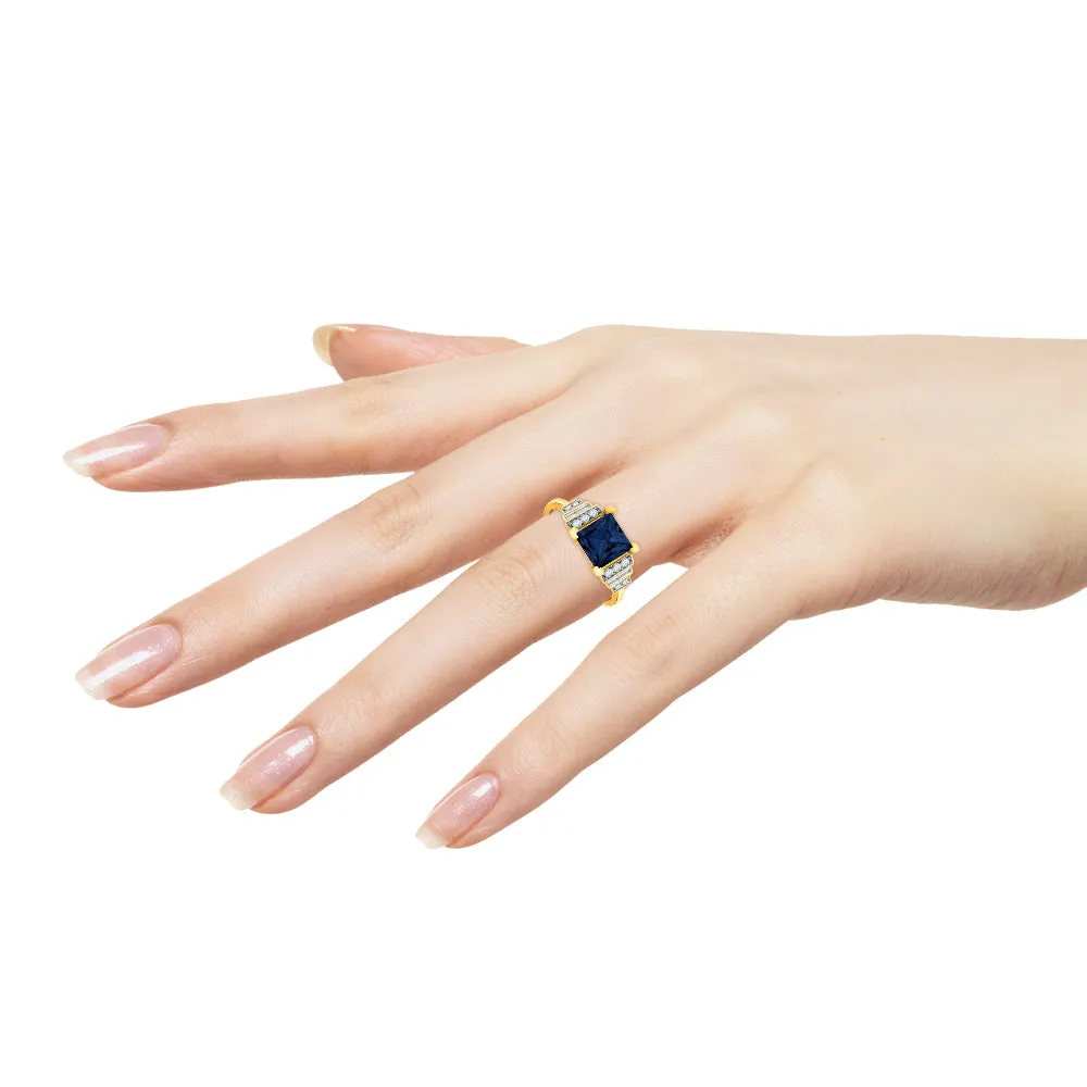 KATARINA 1 1/2 cttw Prong Set Diamond and Blue Sapphire Engagement Ring