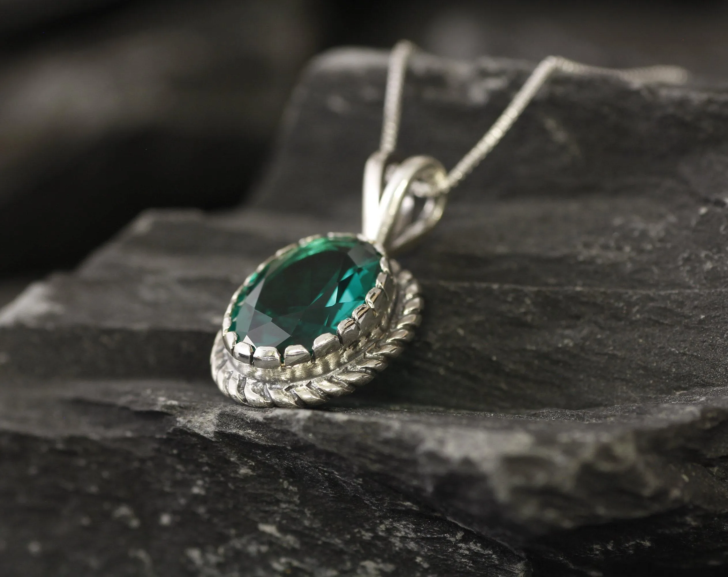 Large Emerald Necklace - Green Victorian Pendant - Vintage Emerald Necklace