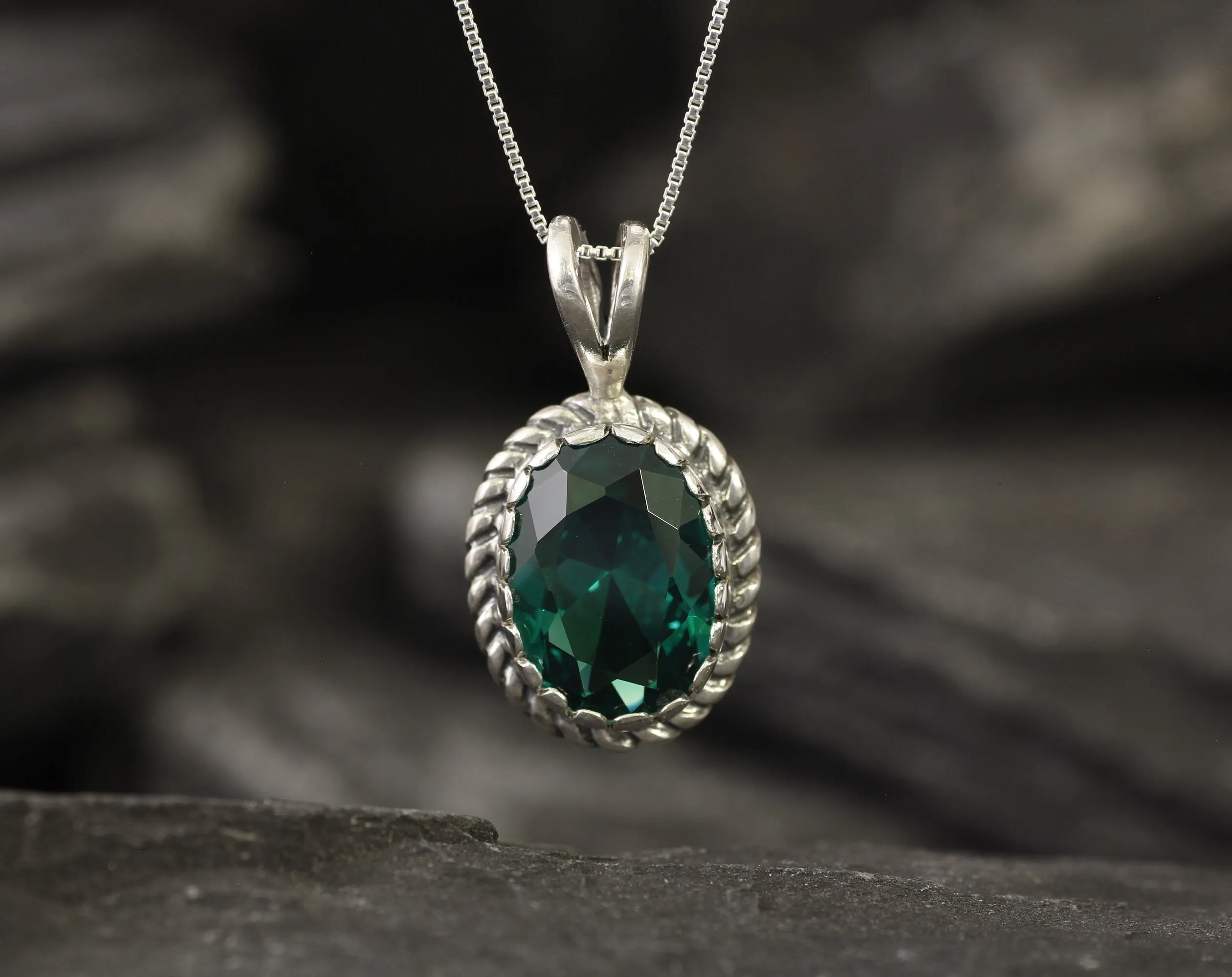 Large Emerald Necklace - Green Victorian Pendant - Vintage Emerald Necklace