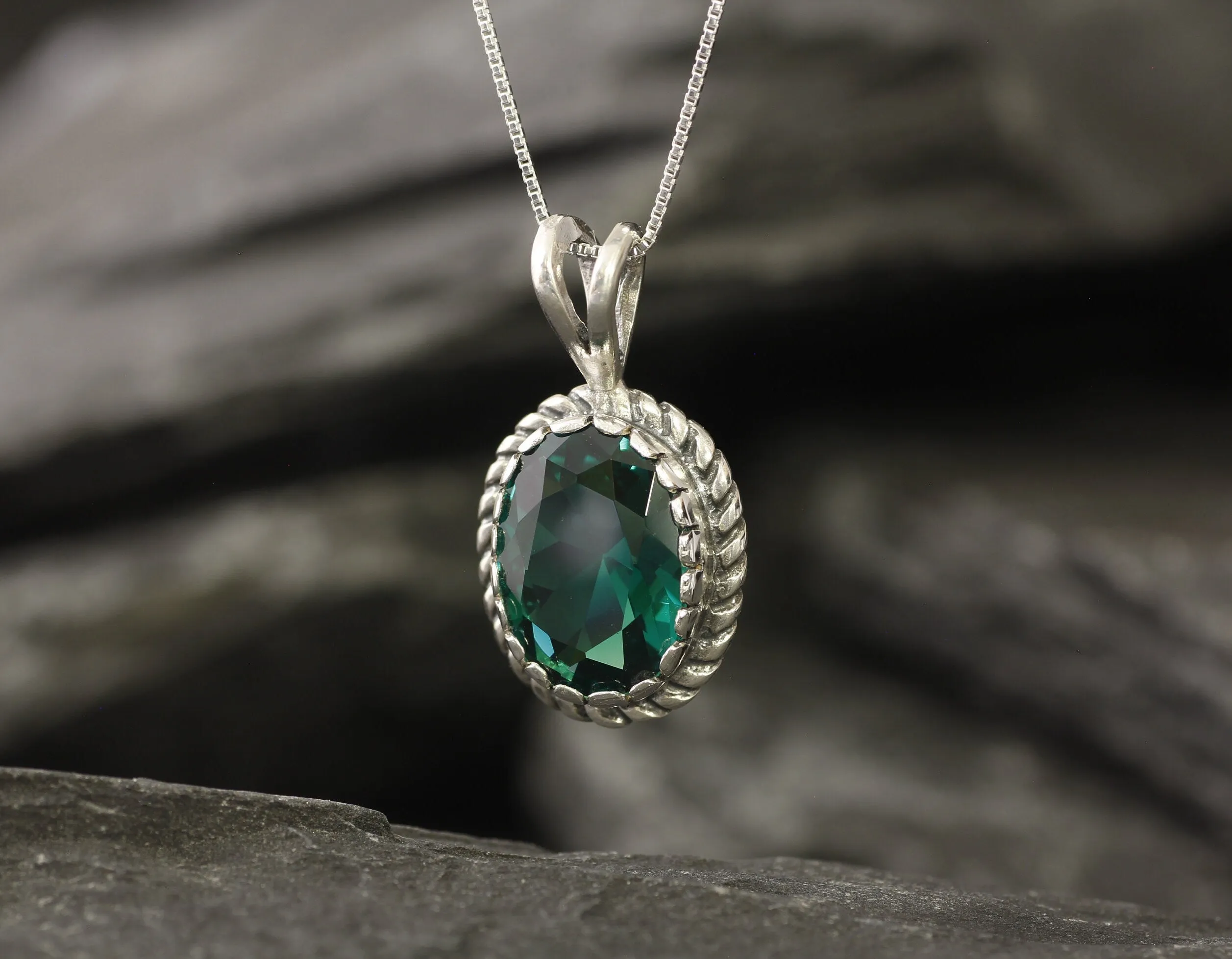 Large Emerald Necklace - Green Victorian Pendant - Vintage Emerald Necklace