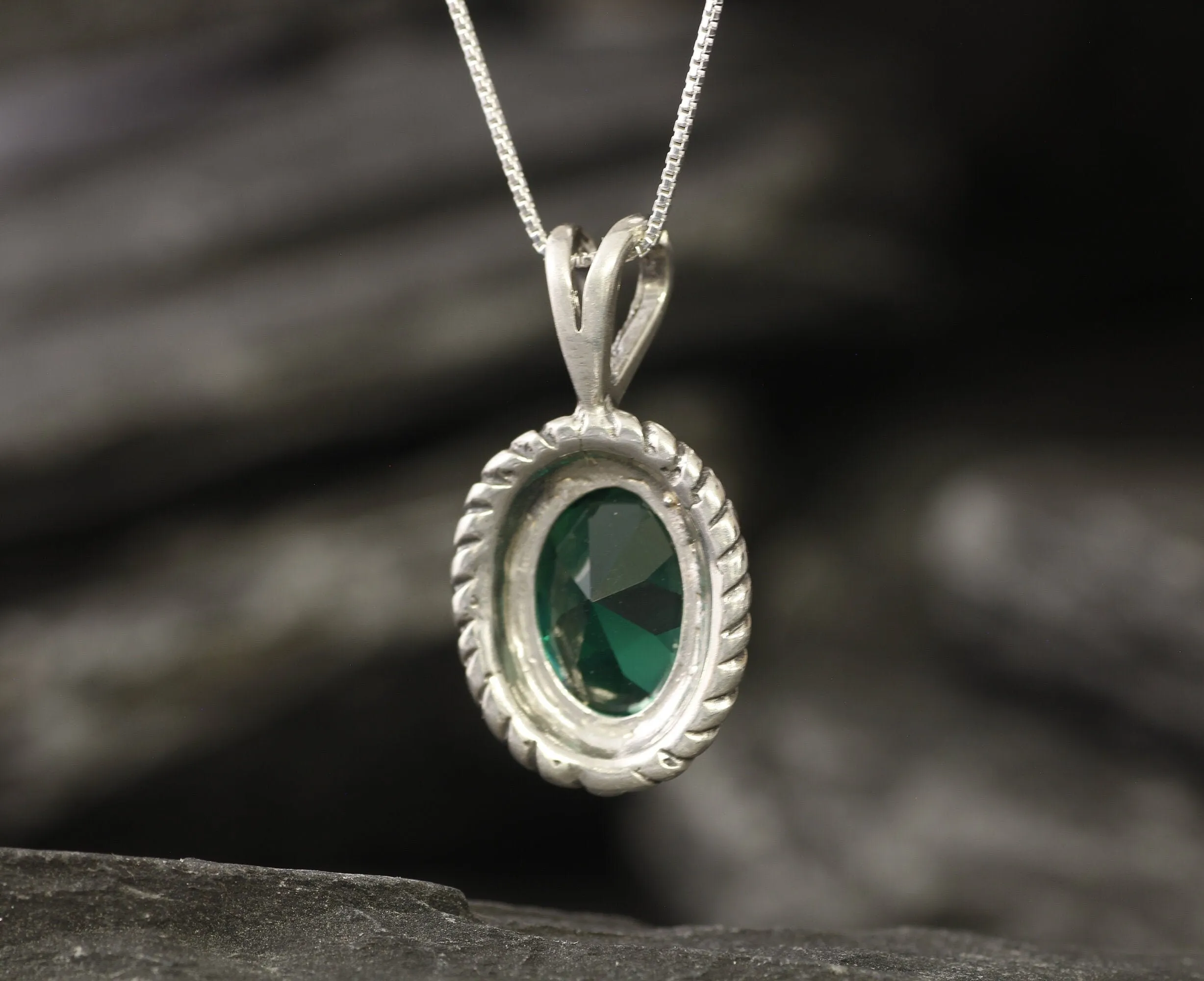 Large Emerald Necklace - Green Victorian Pendant - Vintage Emerald Necklace