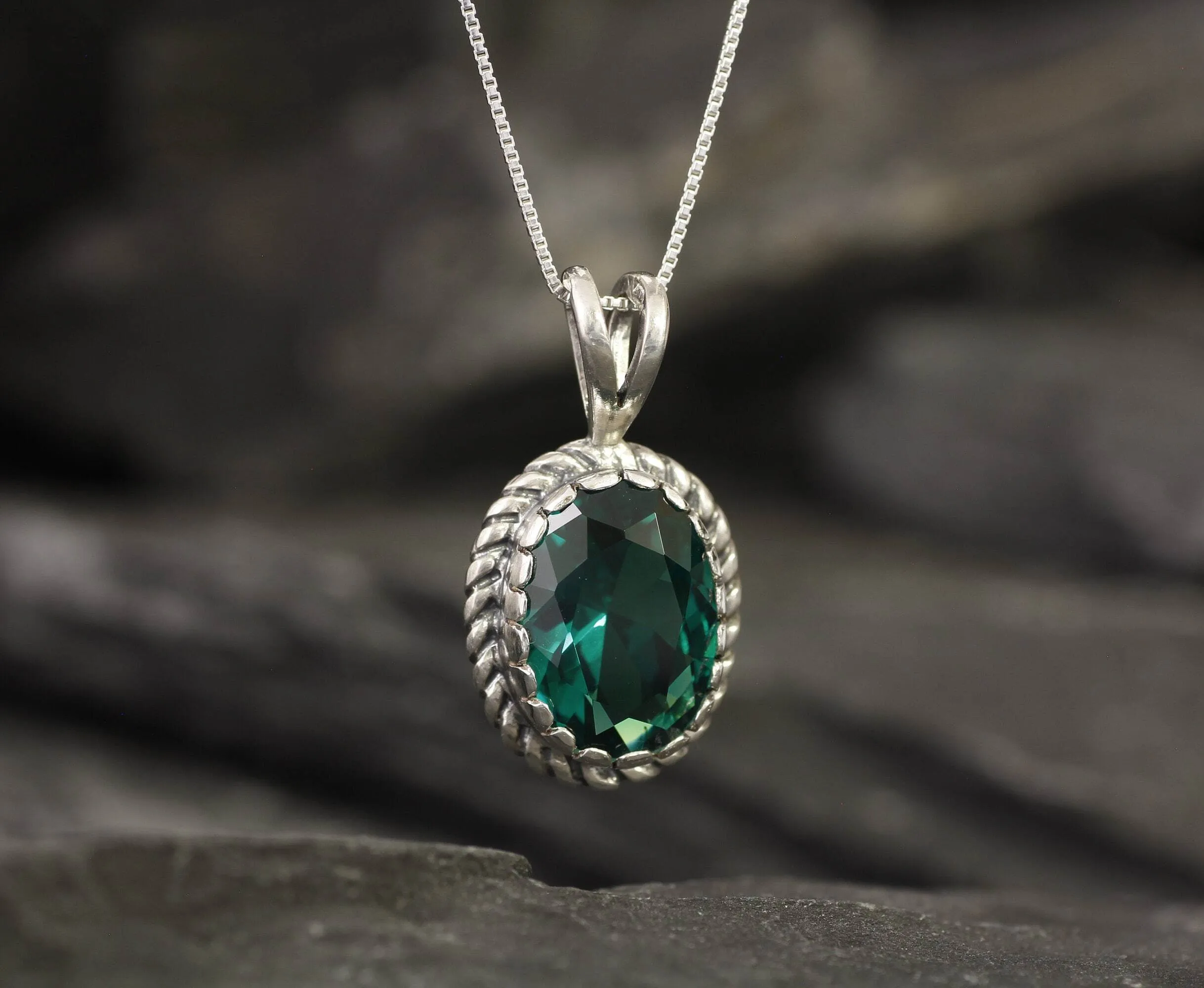 Large Emerald Necklace - Green Victorian Pendant - Vintage Emerald Necklace