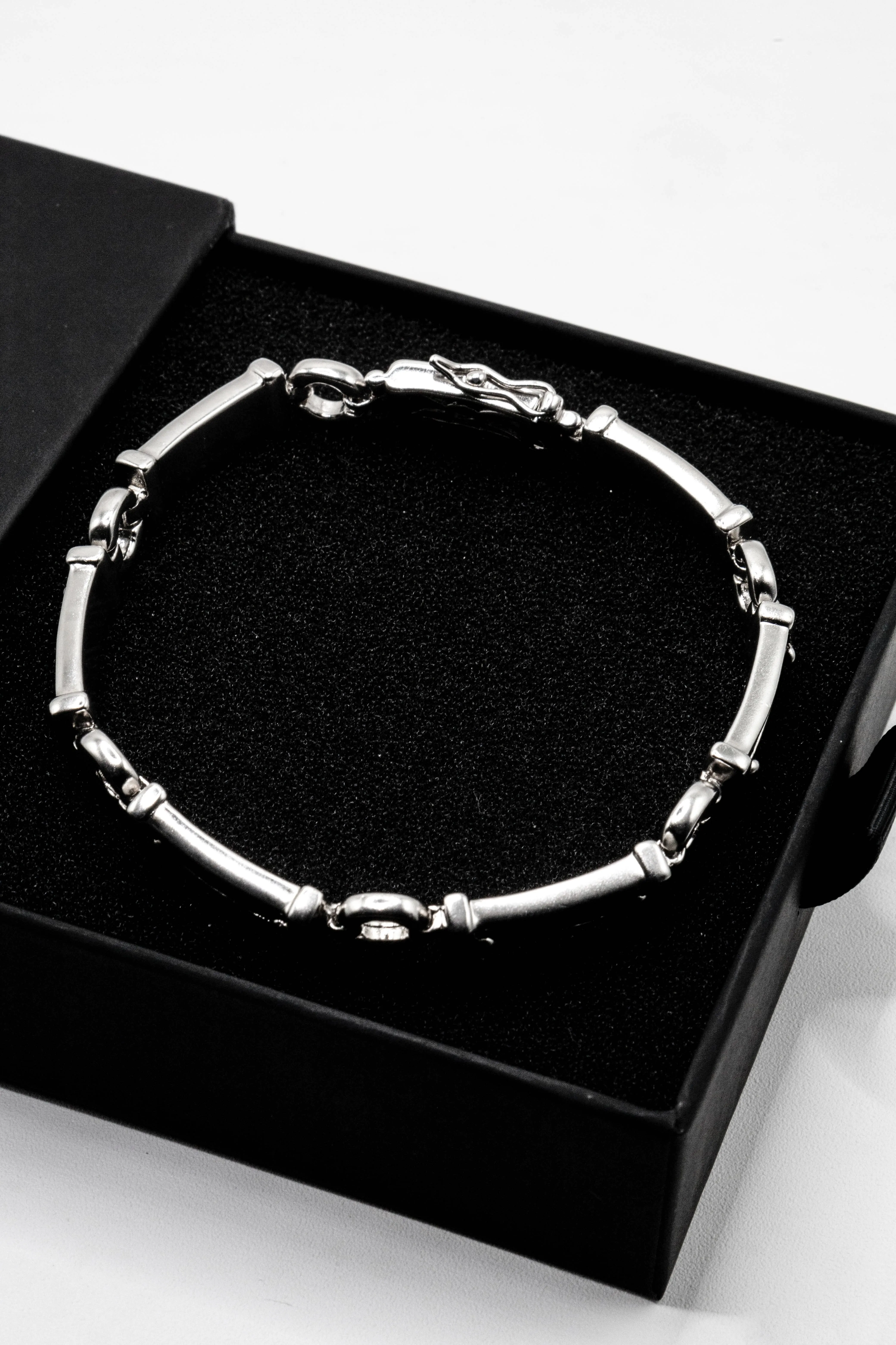 Lawrence Flat Bar ID 925 Sterling Silver Leather Bracelet