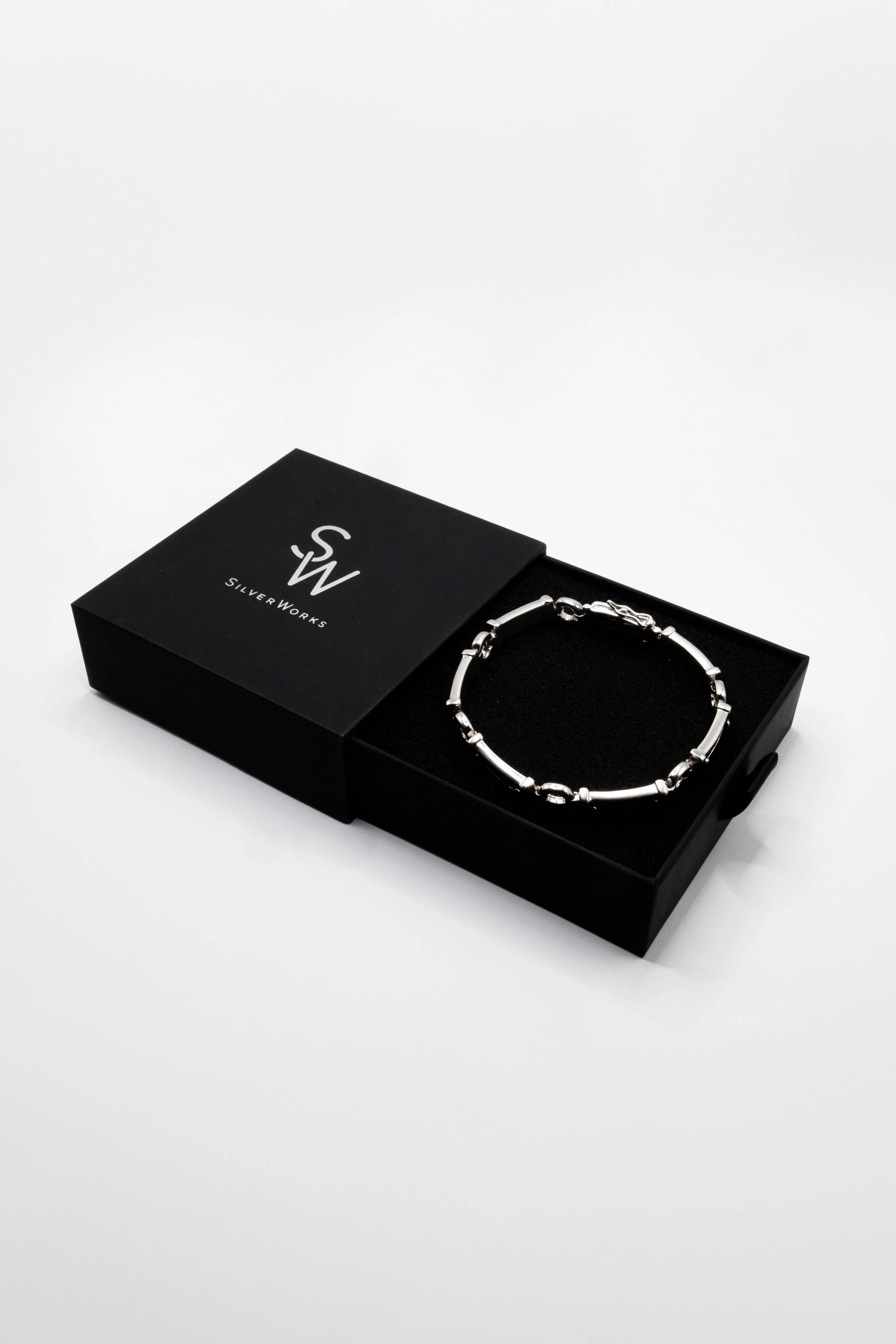 Lawrence Flat Bar ID 925 Sterling Silver Leather Bracelet