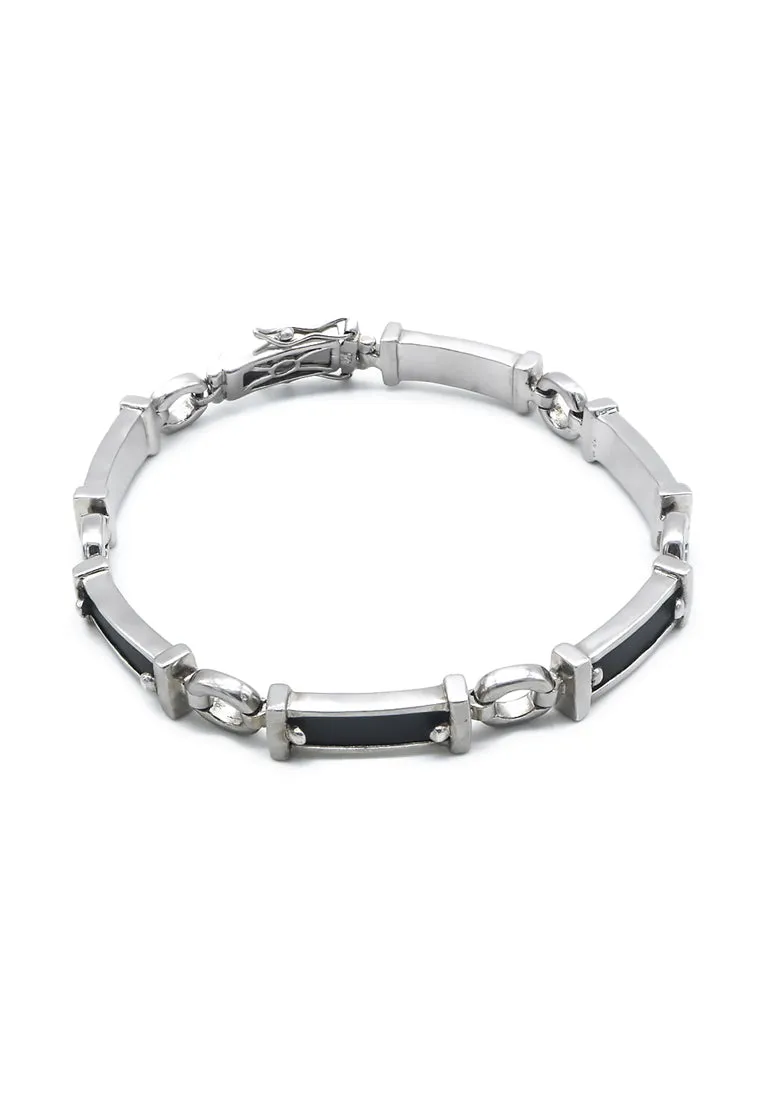 Lawrence Flat Bar ID 925 Sterling Silver Leather Bracelet