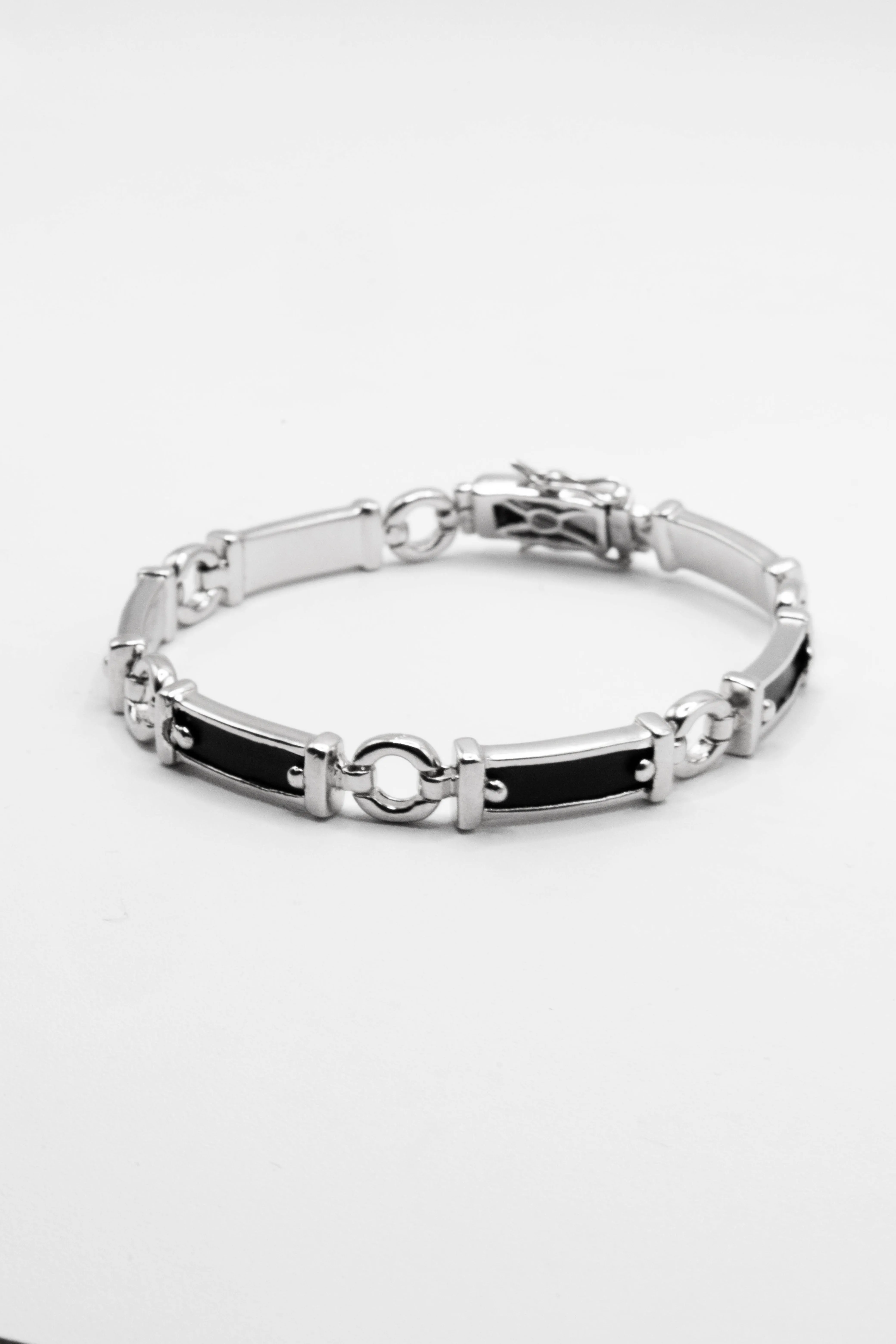 Lawrence Flat Bar ID 925 Sterling Silver Leather Bracelet