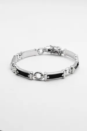 Lawrence Flat Bar ID 925 Sterling Silver Leather Bracelet